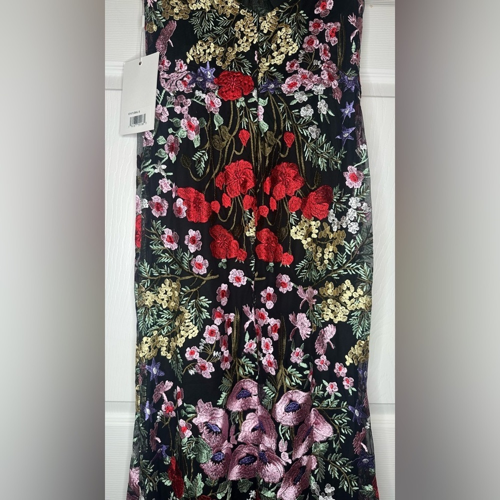 Mac Duggal Black Floral Maxi Dress with Red & Pink Accents - Picture 10 of 11